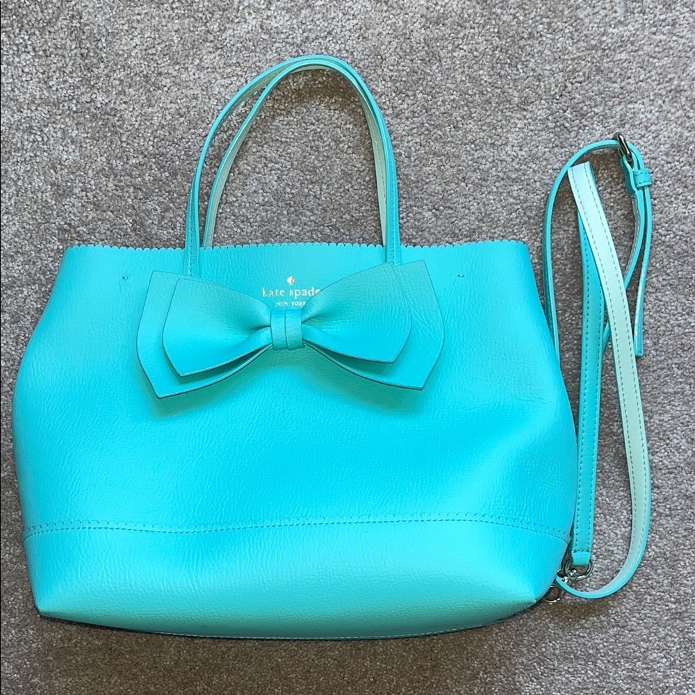 Kate Spade Aqua Blue Tote with Bow Accent